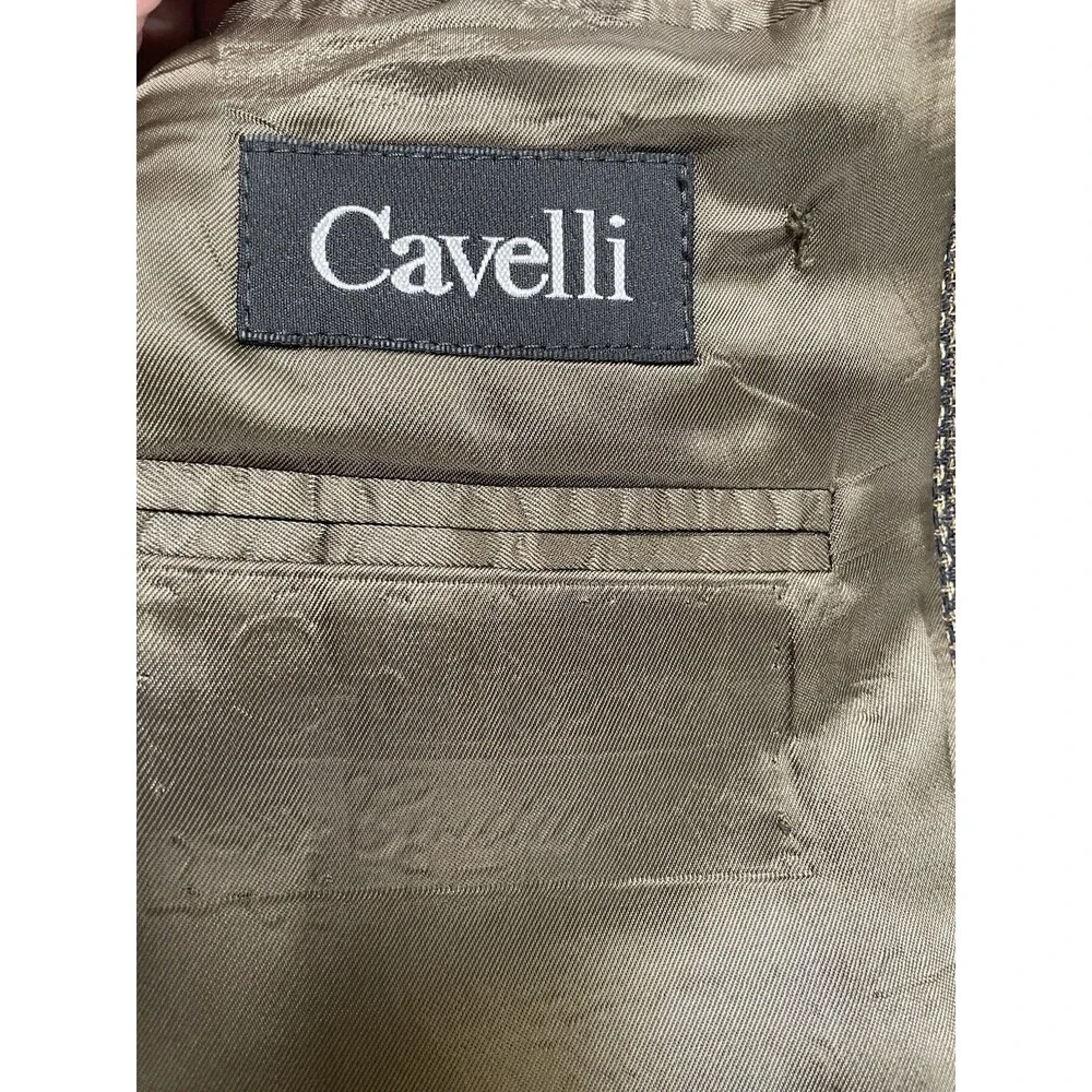 VTG Cavelli 100% Wool Mens Blazer Sport Coat 44L Navy Gold Button Preppy Classic